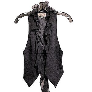 Elizabeth & James Black Silk Ruffle Vest Menswear Detachable Ruffle Whimsigoth S